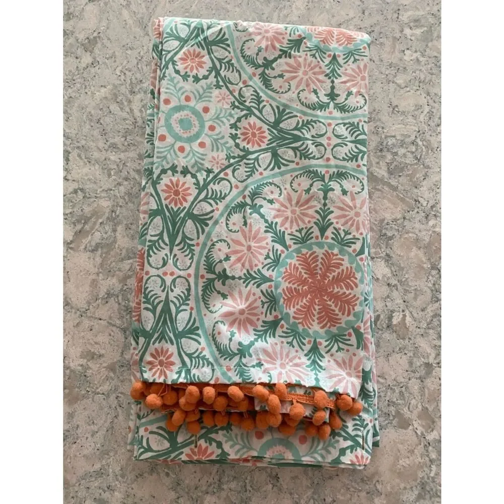Opalhouse Medallion Green and Coral Floral with tassels Shower Curtain